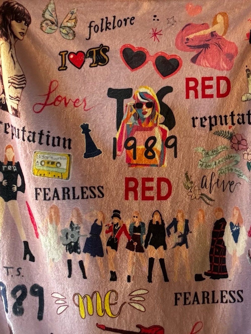 Taylor Swift Pink Multi-Color Lyric & Album Collage Throw Blanket